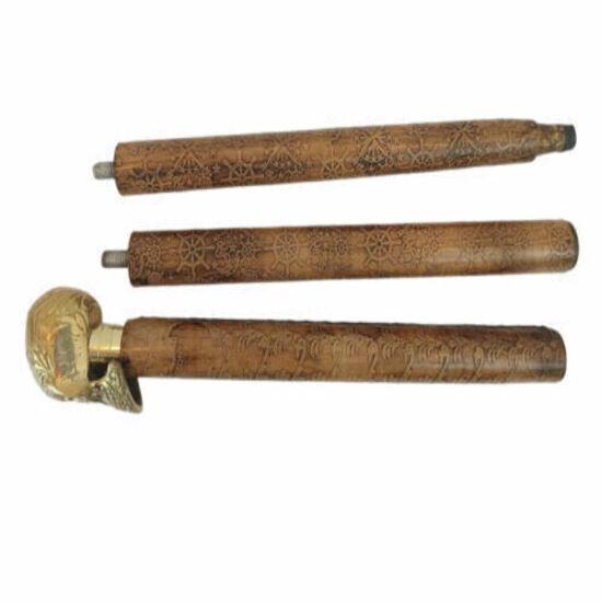 Antique Style Victorian Vintage Designer Brass Handle Cane Wooden Walking Stick