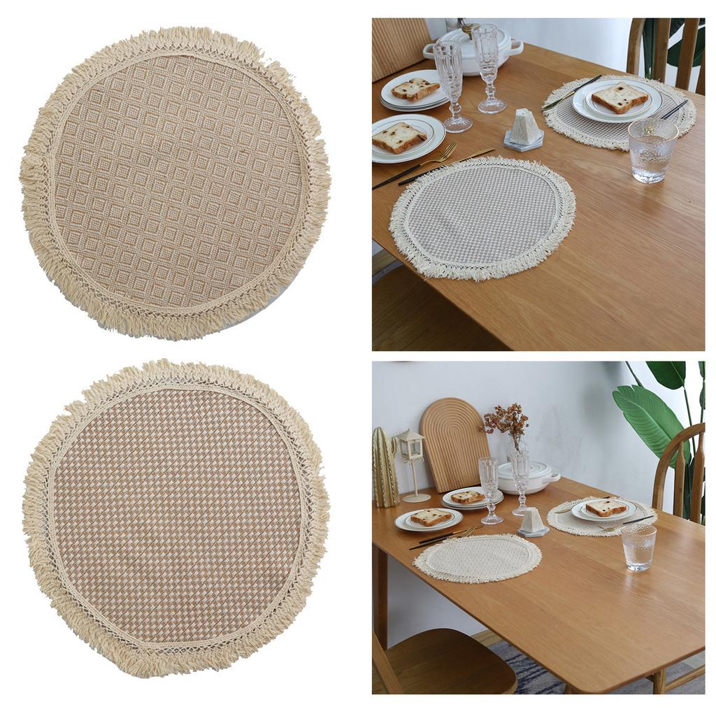 Round Placemats Linen Material Table Mat Drinking Coaster Heat Insulation Mat Round Table Mats for Kitchen Restaurant