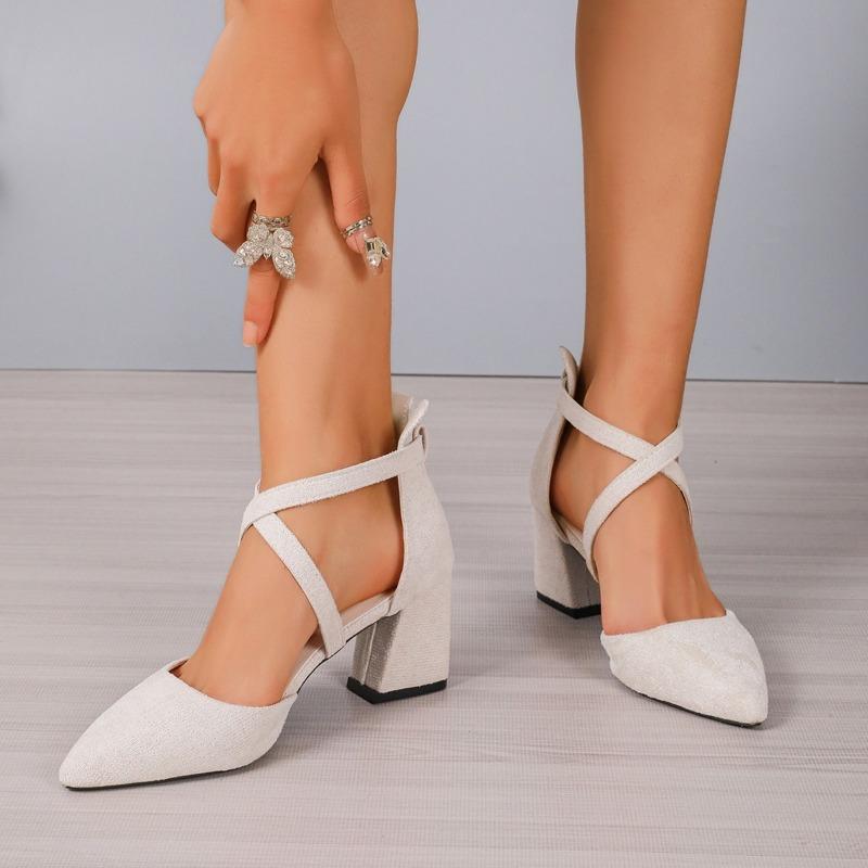2024 Sandalias Femeninas High Heels Autumn Flock Pointed Sandals Sexy High Heels Female Summer Shoes Female Sandals Mujer S040
