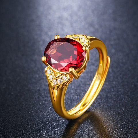 

24K Gold Garnet AU999 Pure Gold Ring Natural Red Crystal Inlaid Open Adjustable Ring Female resizable