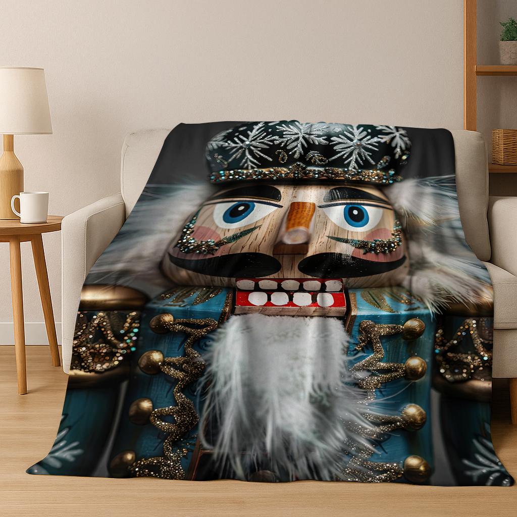 Frohe Weihnachten Baum Nussknacker Cartoon Puppe Neujahrsgeschenk Flanell Decke, Weiche Wohndecke für Zuhause Schlafzimmer Bett Sofa Kinder