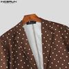 INCERUN Men Long Sleeve Polka Dots Cropped Blazer and Long Skirts Sets Outfits