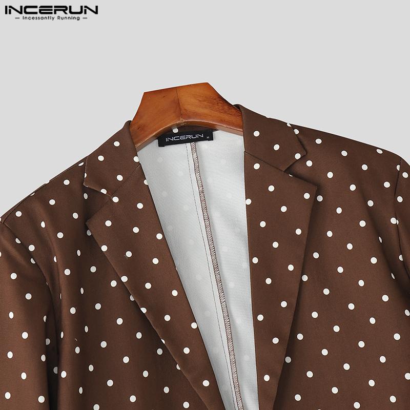 INCERUN Men Long Sleeve Polka Dots Cropped Blazer and Long Skirts Sets Outfits