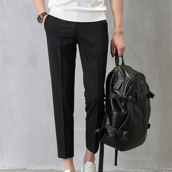 Men Suit Pants Solid Color Classic Slim Fit Straight Pattern Mid Waist Business Trousers Office Clothes