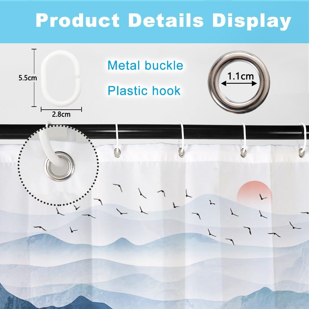 Modern Oil Painting Mountain View Shower Curtain Natural Cloudy Landscape Bathroom Decoration Shower Curtain With Hook