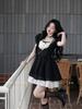 French princess dress square neck black high waist dress women's summer new