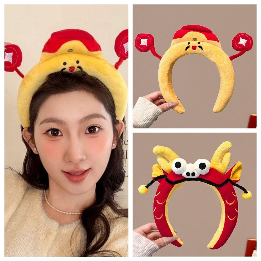 Cartoon Funny Hair Hoop God of Wealth Face Washing Hair Hoop New Year Plush Headband Children