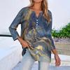 T-shirt da donna T-shirt stampata con bottoni manica a 3/4 Top regolare alla moda quotidiana per il fine settimana, basic con scollo a V