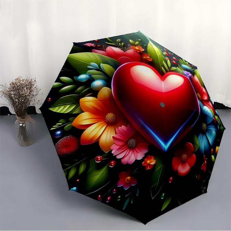 1pc Heart Flowers Automatic Folding Umbrella - Portable Collapsible 8-Rib Umbrella for All Seasons yy251119204