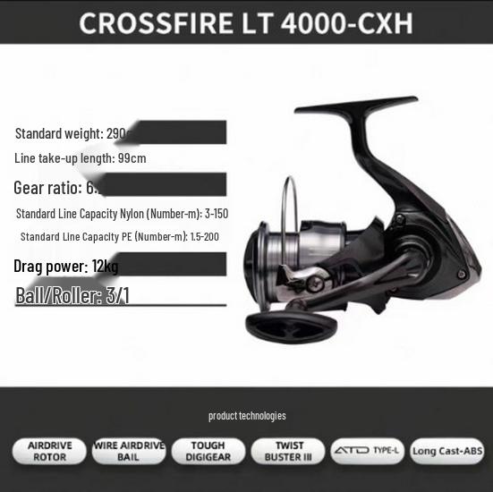 Daiwa CROSSFIRE LT Spinning Reel - Lightweight Long Cast Metal Spool Fishing Reel, Available in 26 Models.