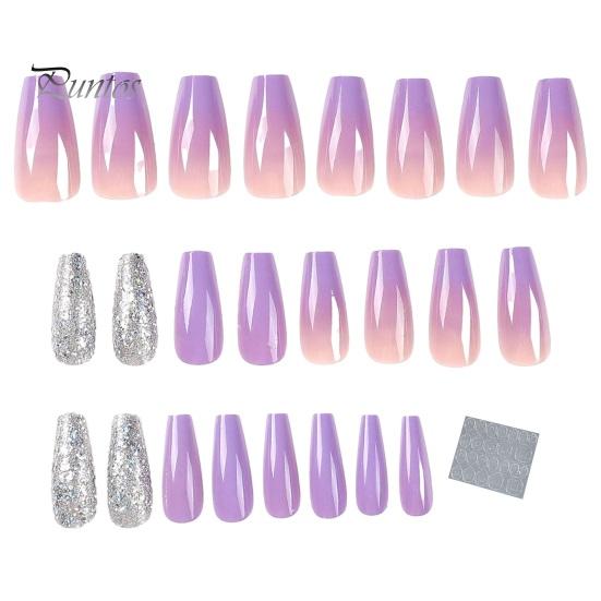 

1 комплект, градиентные блестящие накладные ногти фиолетового цвета, долговечные экологически чистые маникюрные накладные ногти для домашнего танцевального клуба фиолетовый