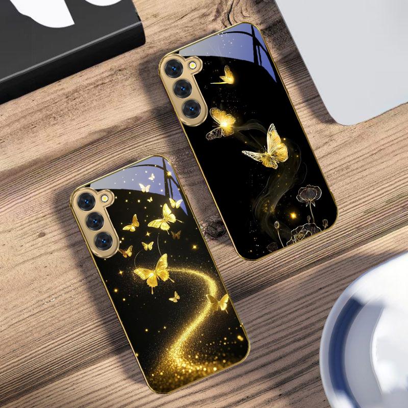 Winding golden light For Samsung Galaxy S20 FE S21 S22 S23 Plus S24 Ultra 25Ultra S21+ S9+ S22Plus Golden glass phone case