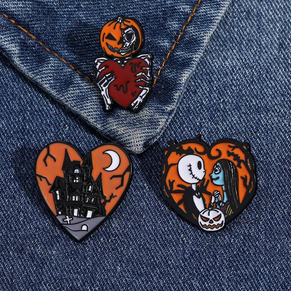 Creative Halloween Jewelry Ghost Collection Heart Brooches Haunted House Skull Pumpkin Head Shaped Pins For Festival Gift