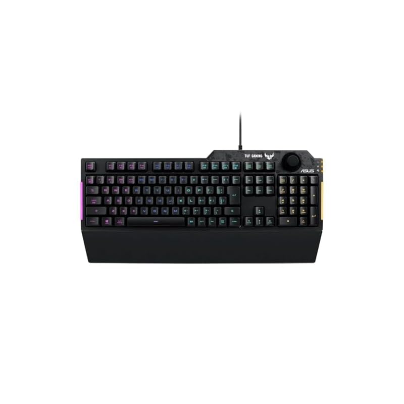 ASUS RA04 TUF GAMING K1/JP Gaming Keyboard with Dedicated Volume Knob, Waterproof, RGB Lighting, and Wrist Rest
