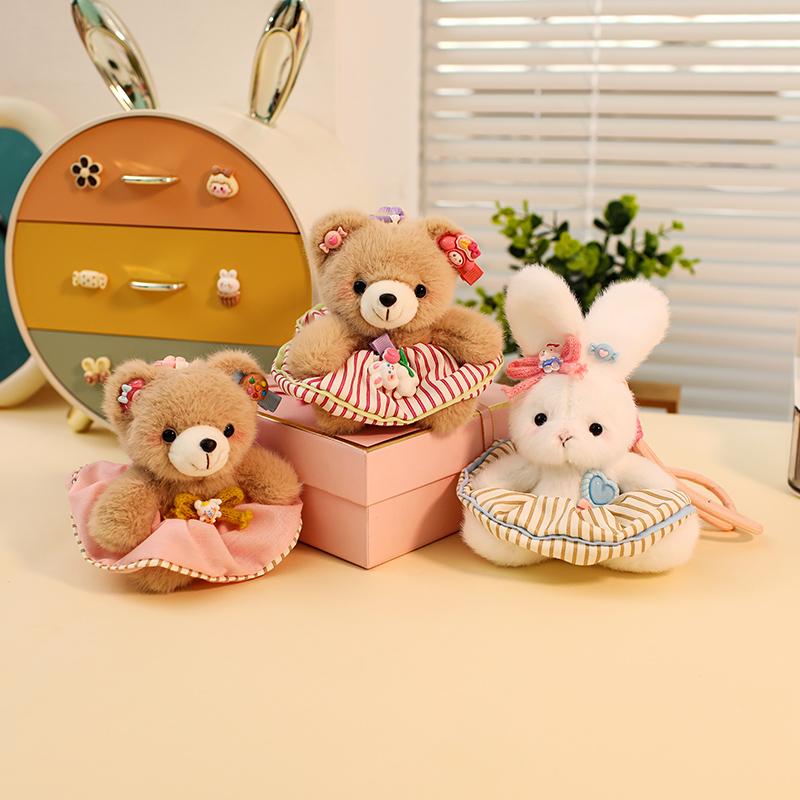 Good Quality Bear Rabbit Plush Toys Pendants Lovely Baby Animal Kawaii Car Interior Keychain Sweet Gift To Girls