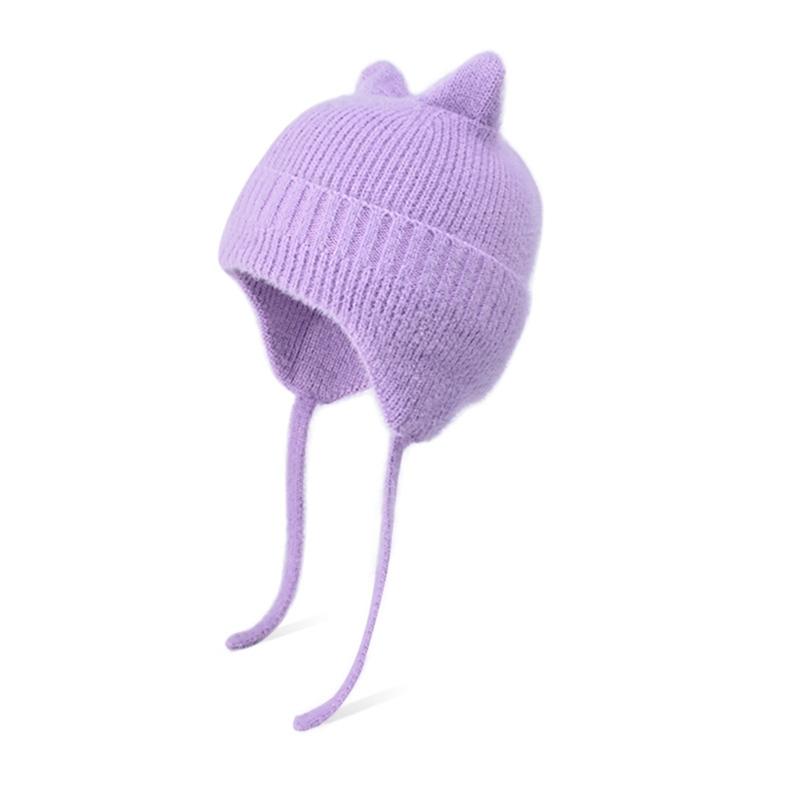 Thickened Knitted Cap Winter Hat For Kids With Thermal Ear Protection Cold Weather Windproof Design Polyester