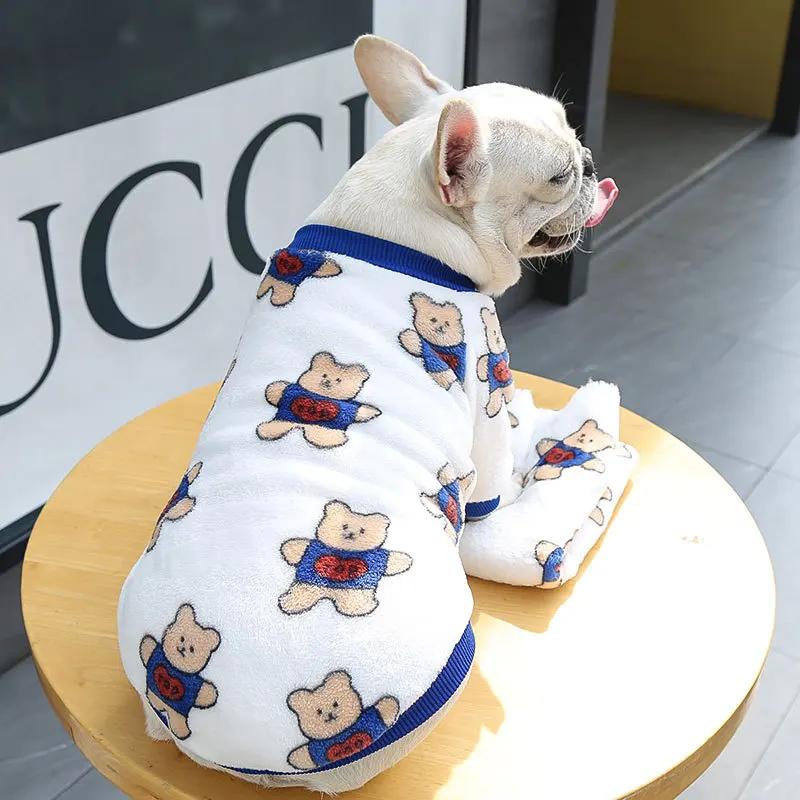 Warm Velvet Clothing Strawberry Bear Print French Bulldog Plaid Vest Clothing Supplies Pitbull Chihuahua Puppy Accessories