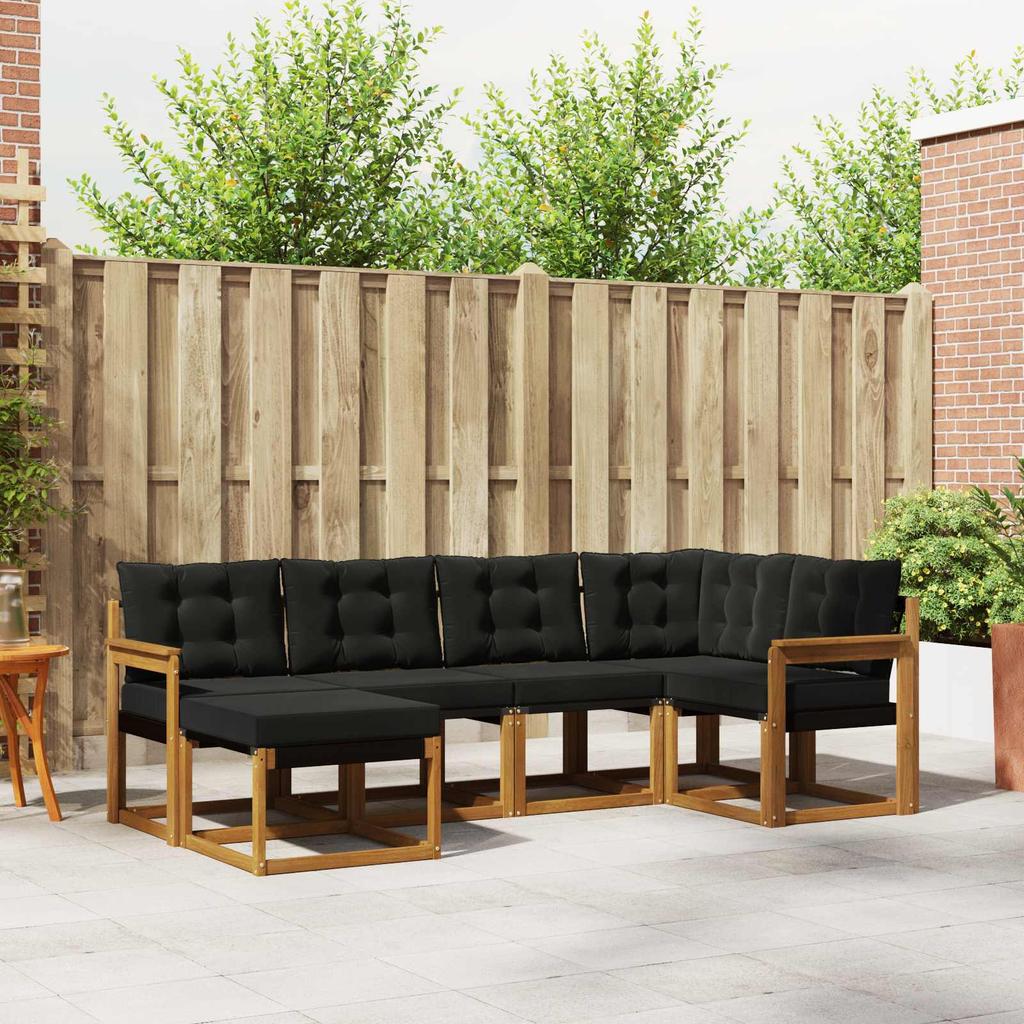 Outdoor Sofa Set with Cushions 6 pcs Natural and Black