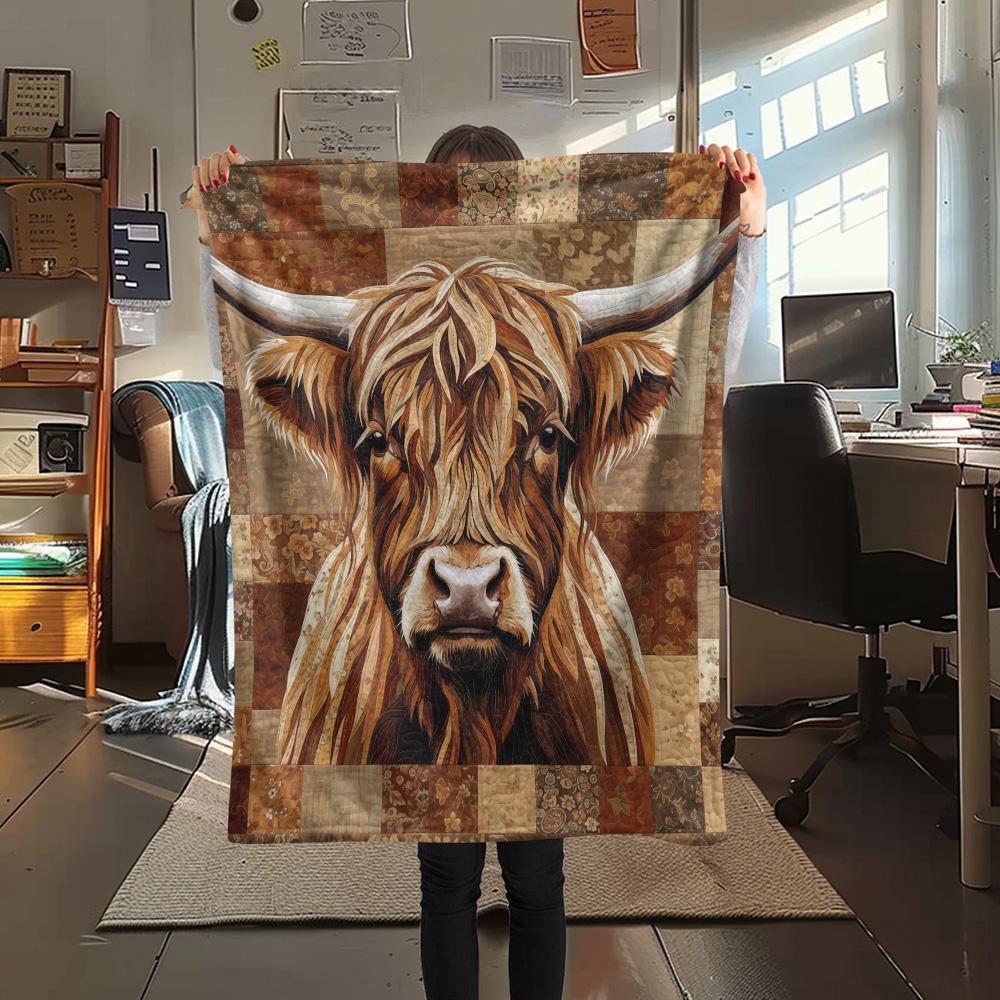 1PC Quilt Art Print Flannel Blanket, High quality Comfortable for All Seasons, Home Decor, Warmth and Comfort, Perfect for Christmas Gifts
