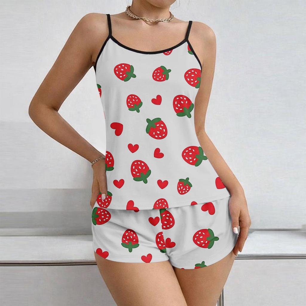 Weiches 2-teiliges Pyjama-Set für Damen, ärmellose Shorts, Loungewear-Sets, Pyjamas, Nachtwäsche