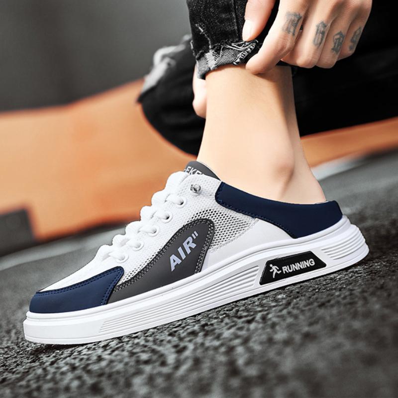 Summer Men's Mesh Semi Slippers Fashion Platform Slip on Slippers Home Mute Slides Outdoor Casual Sandal Shoes for Men Sandalias