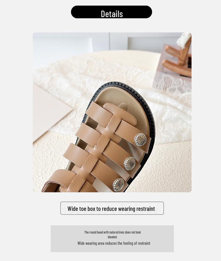 Girls' Versatile Roman Sandals 2026: Trendy Rivet Soft Sole Princess Shoes with Non-slip Hollow Design