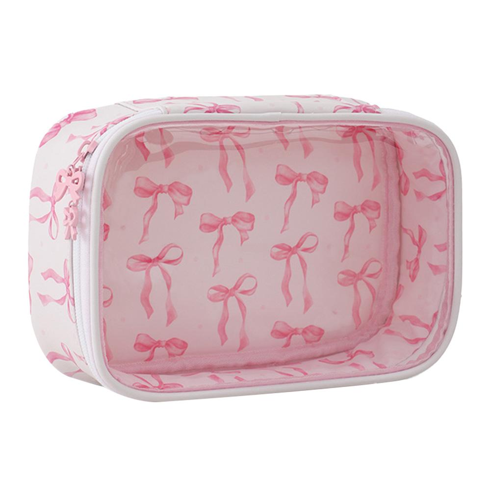 PVC Bow Transparent Cosmetic Bags for Women Toiletry Travel Pouch Zipper Make Up Pouch Travel Gifts