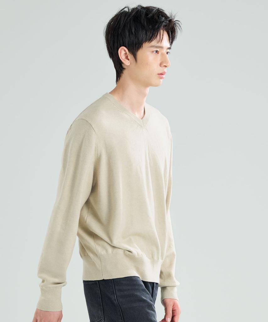ZPLISH Plain V-Neck Knit Oatmeal