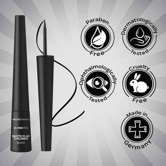 FACES CANADA Ultime Pro Matte Play Eyeliner - Czarny, 2,5 ml | Szybkoschnący | Matowe wykończenie | Formuła długotrwała 24H | Precyzyjna końcówka z filcu