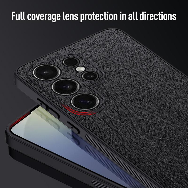 Slim Wood Grain Leather Case For Samsung Galaxy S26 Ultra S25 Edge S24 FE S23 S22 Plus A57 A37 A56 A36 A26 A16 A35 A25 A15 5G Shockproof Case Cover