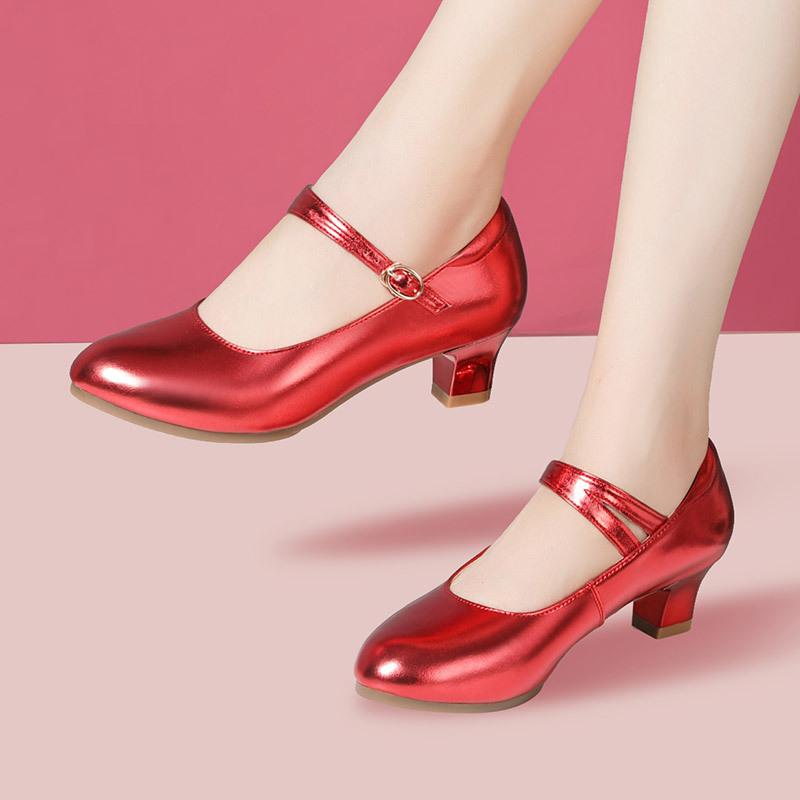 

4см 6см Удобные Легкие Туфли из Мягкой Кожи с Неглубоким Вырезом для Вечеринки Мамы Танца Весна 2025 Средний Каблук-Рюмочка Туфли Золотой Серебристый 37