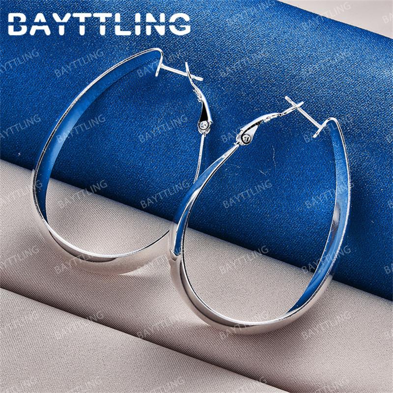 Luxury 925 Sterling Silver 35mm Smooth U-Shaped Earrings for Women Fashion Accessories Wedding Jewelry