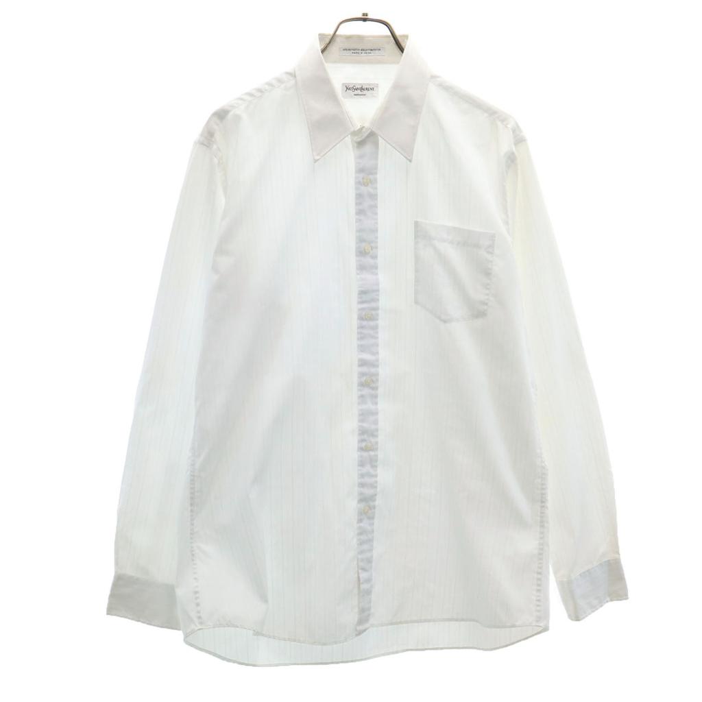 YVES SAINT LAURENT 90s Old Striped Pattern Long sleeve shirt 161/2 white Men's Used