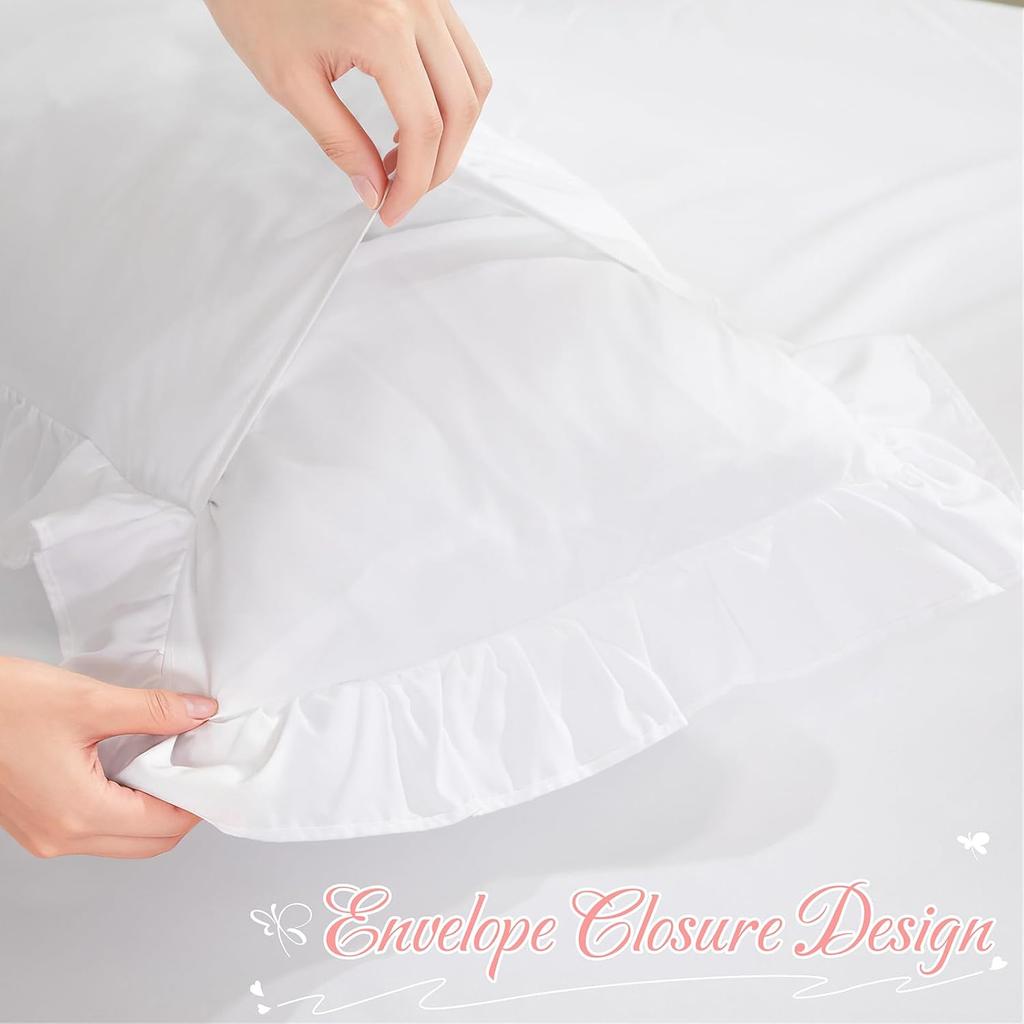 White Ruffle Lumbar Pillow Cover 12x20 Inch, Ruffled Cushion Case Covers for Couch Sofa Bed Living Room, Decorative Farmhouse Throw Pillow Cover,