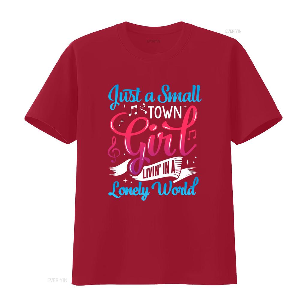 Retro 80s Rock Music Small Town Girl Lyrics Note Print Casual T Shirt Vintage Versatile Comfortable Designer Clothes