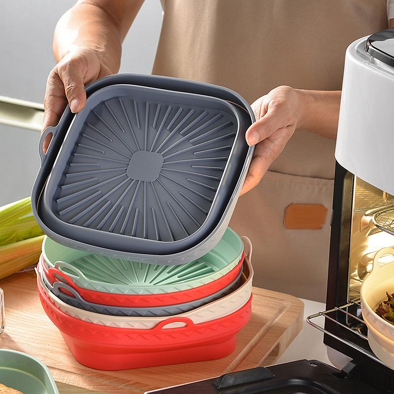 Silikonový koš do horkovzdušné fritézy Hrnec Čtvercový Skládací Horkovzdušná fritéza Trouba Pečicí plech Forma Vložka Opakovaně použitelná Bez oleje Kuchyňské vaření Příslušenství