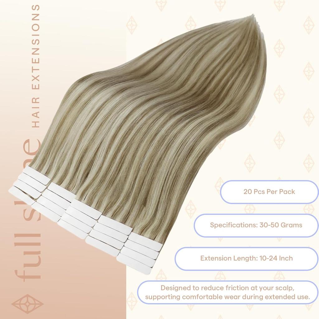 Extensiones de Cabello Cinta Doble Cara Invisible Cabello Chino Remy Rubio Dorado/Miel Liso Suave Sedoso