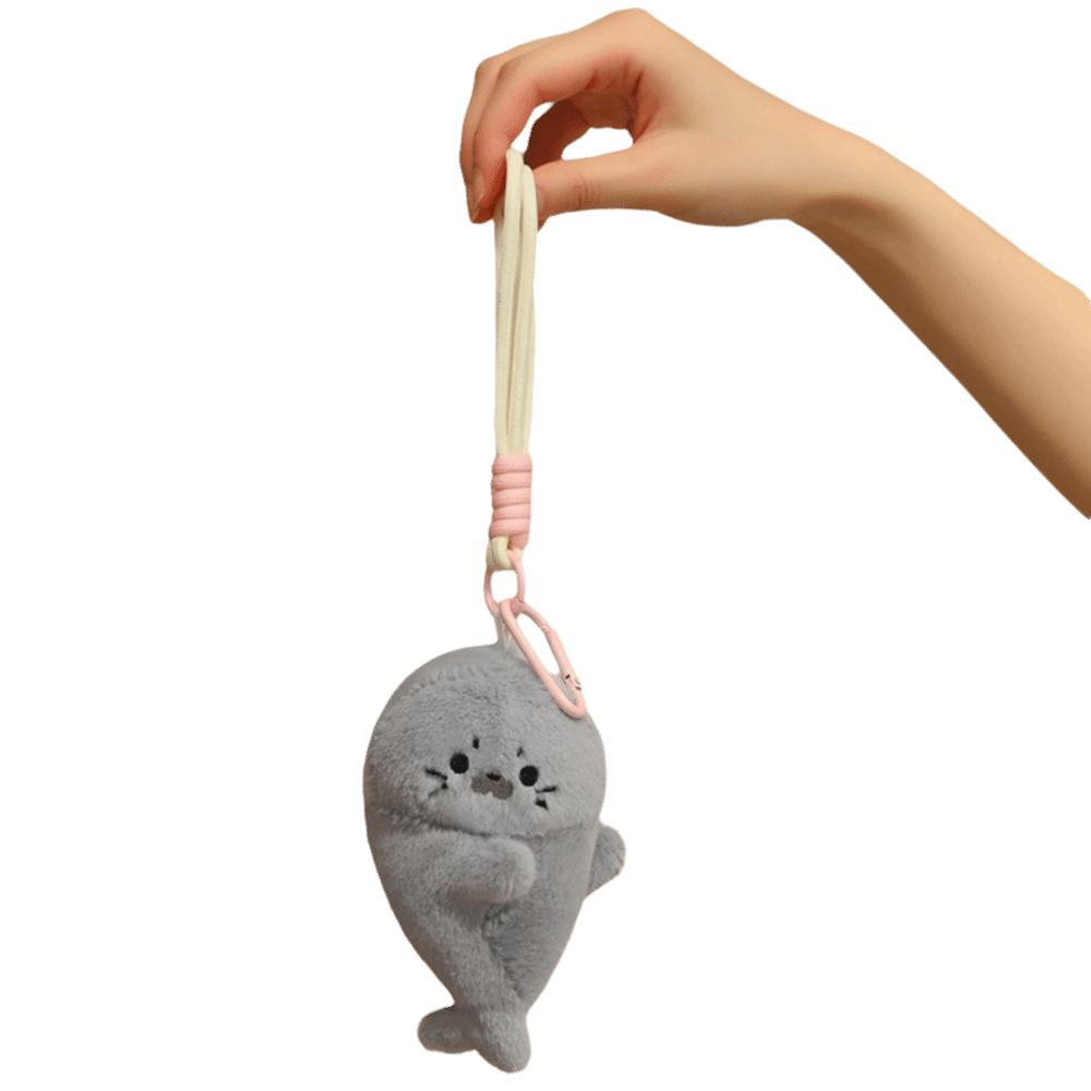 Magnetische Koppelsel Pluche Sleutelhanger Pluizig 14Cm Zeehonden Pluche Speelgoed Creatieve Vorm Cartoon Zeehond Pluche Hanger Koelkastmagneet beige