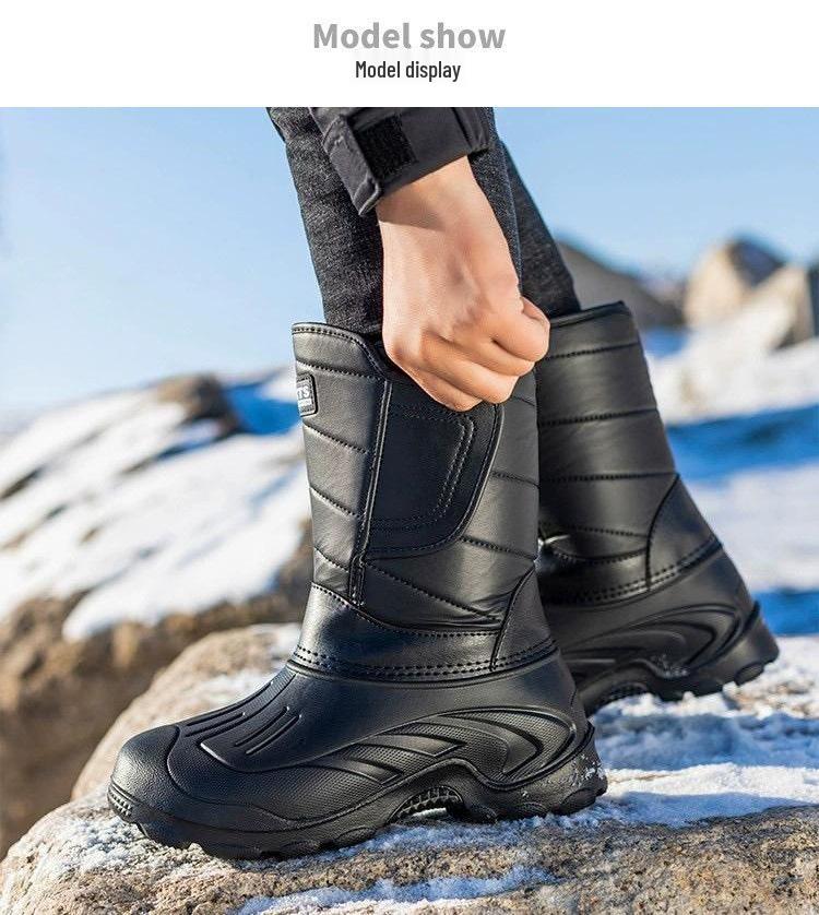 Herren Leichte Wasserdichte Winter Angelstiefel: Warmes Fleecefutter, Rutschfest, Verdickt, Baumwolle bis zur mittleren Wade