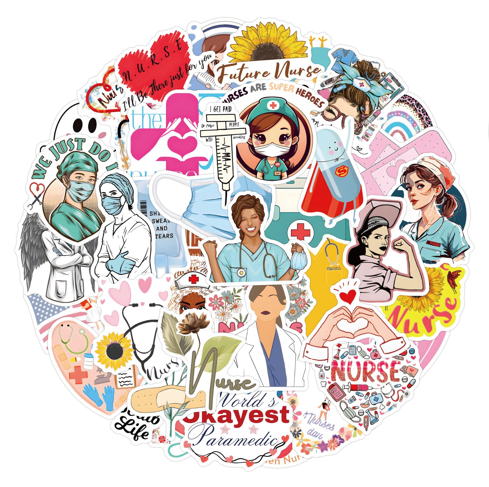 

50 Nurses Series Stickers Cartoon International Nurse Day Doctor Stethoscope Stickers Decorative Suitcase Stickers