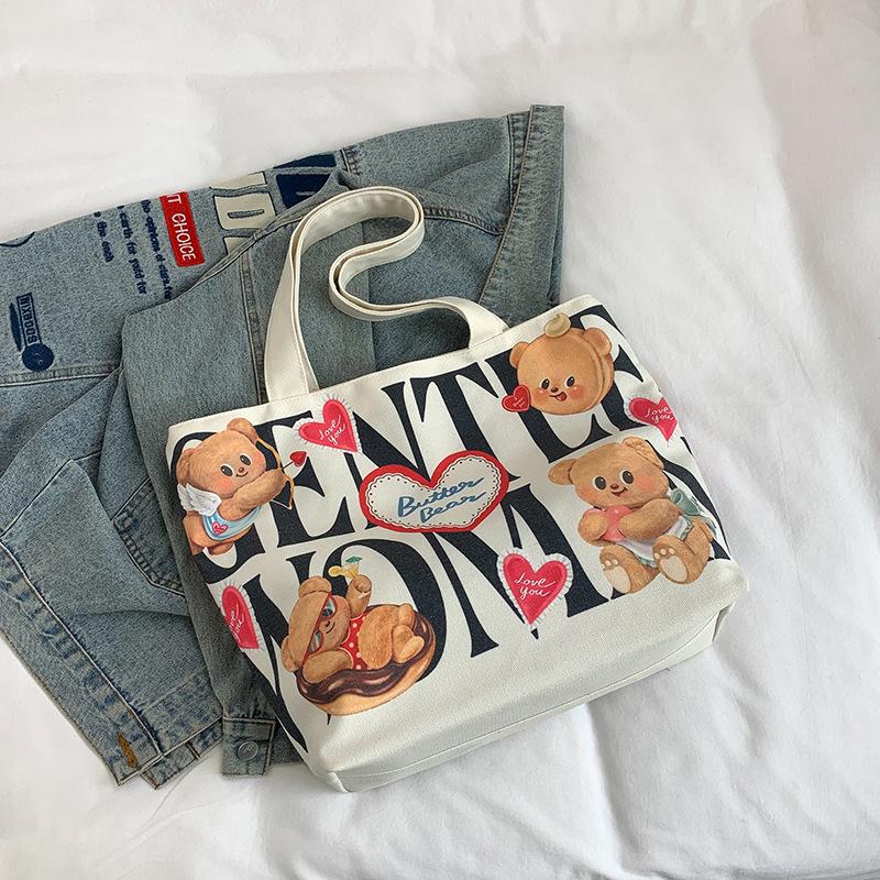 Large Capacity Canvas Bag Women's 2025 New College Student Shoulder Bag Class Simple Book Commuter Tote Bag