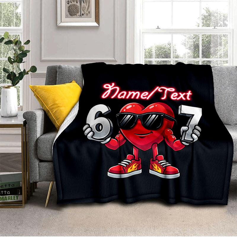 1PC Custom Name Heart Sunglasses Numbers Flannel Blanket Versatile,all-season Throw Suitable for the Living Room,bedroom,camping,travel,and Gift