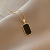 Women's Black Rectangular Necklace - European and American Fashion Clavicle Chain, Non-fading, Net Celebrity Style.  Sleek Black Square Necklace.