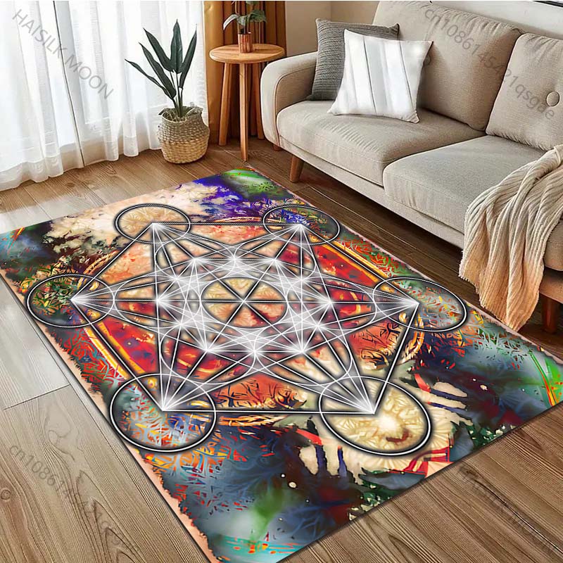 Occult Metatron's Cube Print Carpet Rug for Living Room Bedroom Sofa Doormat Decor Kids Play Home Area Rug Non-slip Floor Mat