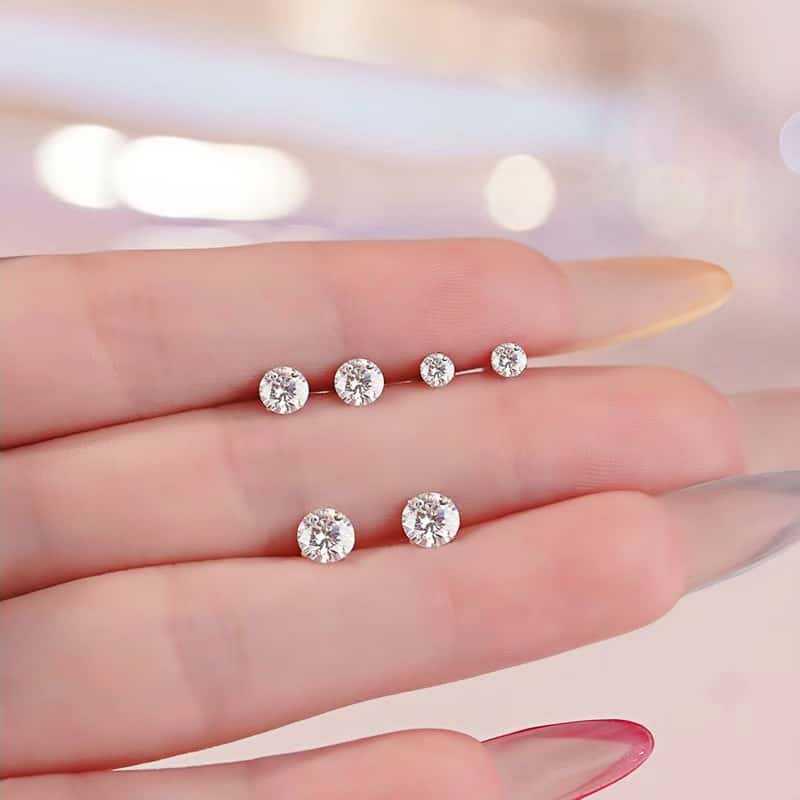 Classic S925 Sterling Silver 18K Gold-Plated Mini Zircon Stud Earrings
