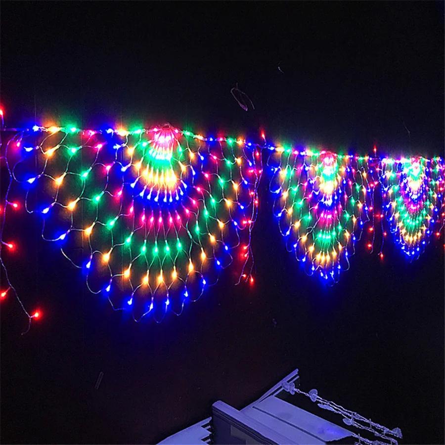 

3M*0.5M Peacock LED Net Lights 414 Christmas Outdoor String Mesh Light Waterproof Curtain Fairy Lights Plug in for Tree Decor 110V US Plug разноцветный