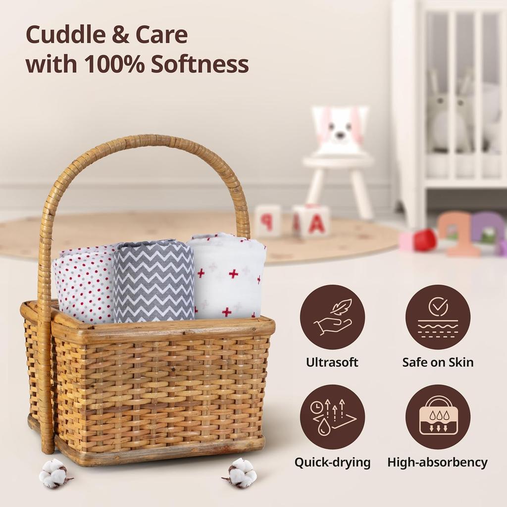 LuvLap 100% Cotton Muslin Baby Swaddle Set Pack of 3, 120cm X 100cm Breathable Soft Wrap for Newborns, Multipurpose Towel