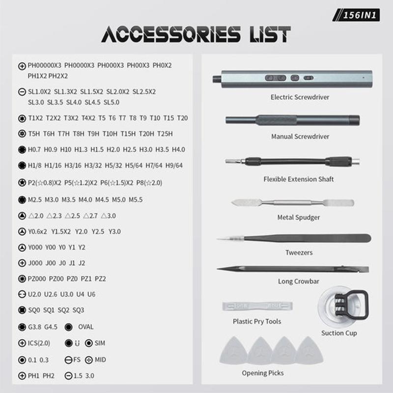 156 in 1 Precision Electric Screwdriver Set Multi-function Power Repair Tool Kit with 140 Magnetic Drill Bits for Phone Watch PC