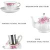 Vintage Floral Embossed Gold Teapot Cup and Saucer Set, Tea Service for 6 People, Including Teapot, Sugar Bowl, Milk Jug