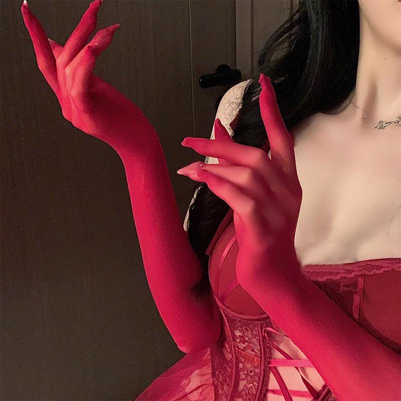

Women Sexy Lace Thin Transparent High Elasticity Long Gloves Nightclub Cosplay Man Solid Seamless Tight Stocking Gloves Sunscree One Size